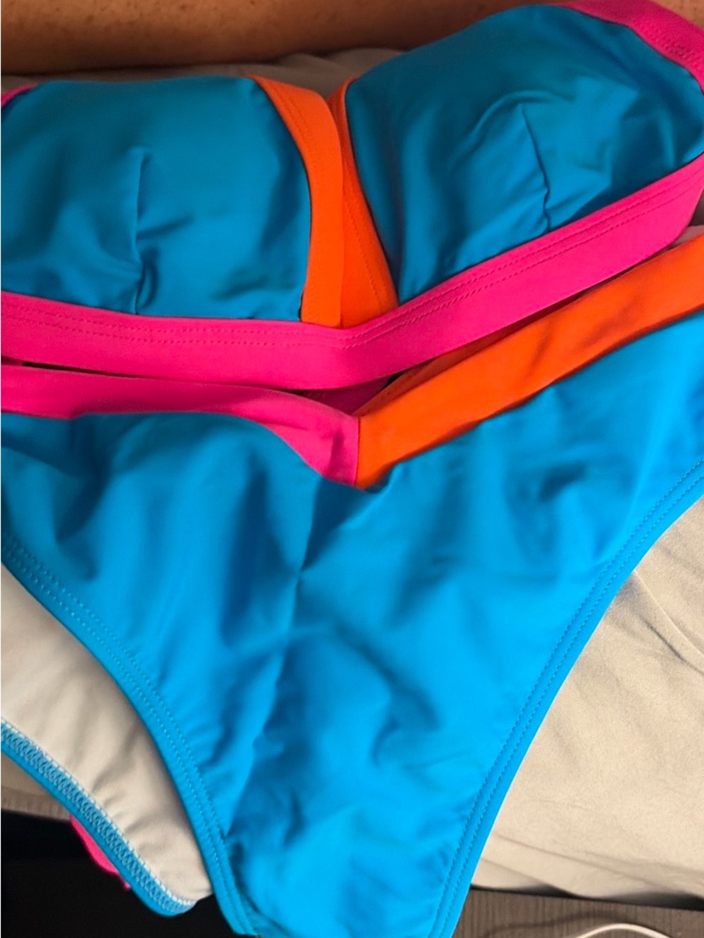 Bright Blue Colorblock Bikini Set with Pink & Orange Trim